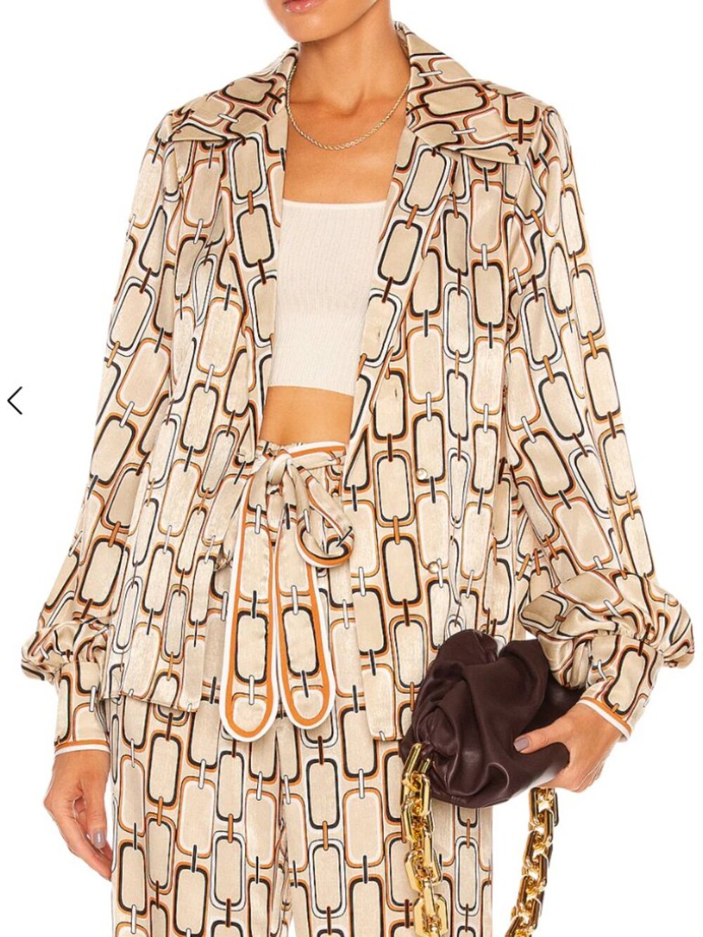 Alexis Reyson Tan Chain Print Long Sleeve Button Front Blouse Size XL
